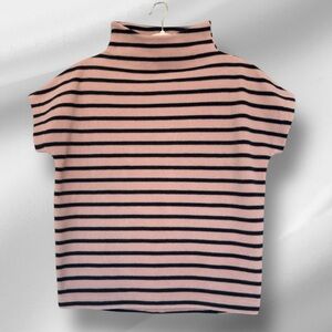 Dudley Stephens Bowery Mock Neck Top Khaki Black Stripe Vello Fleece XS NWT